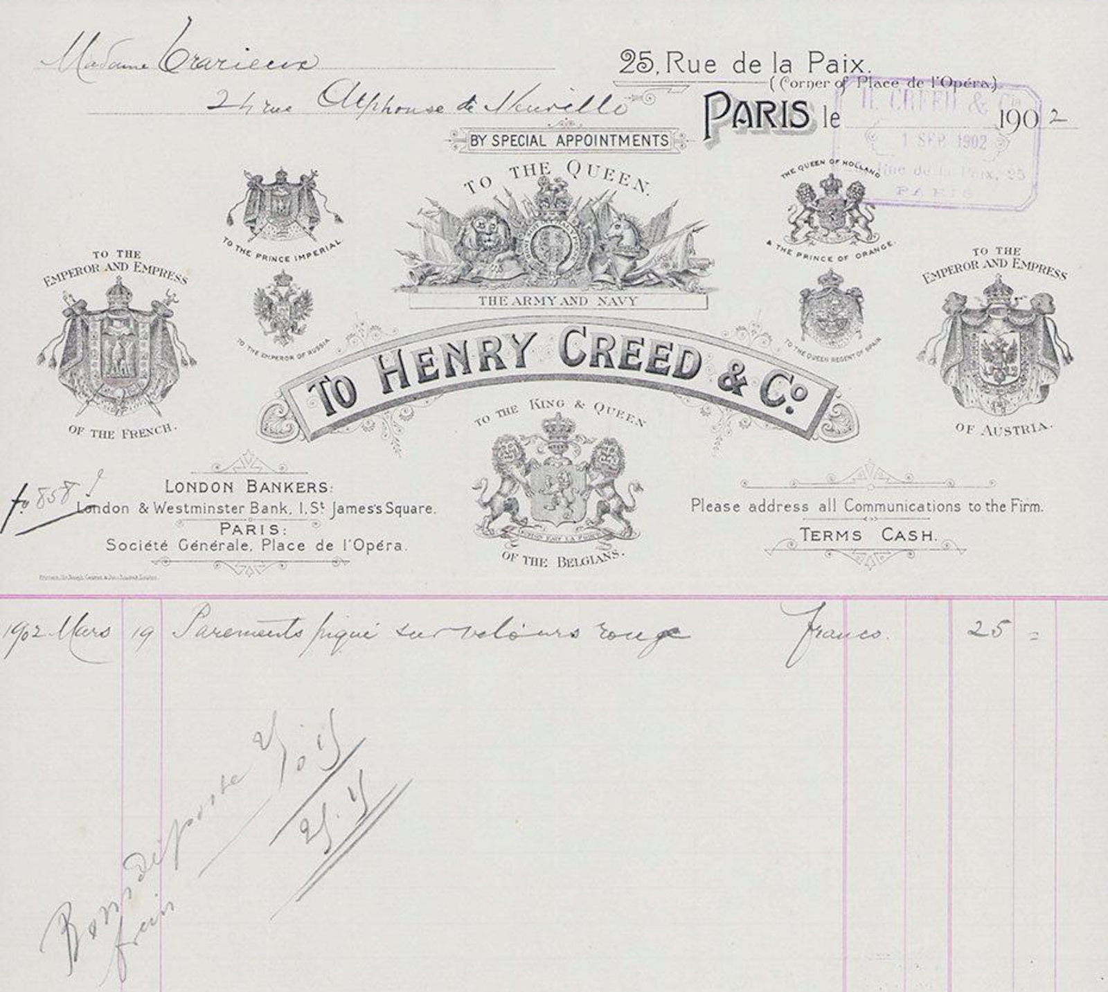 Счёт Henry Creed & Co., Париж, 1902 год. Документальное свидетельство существования парижского дома Creed